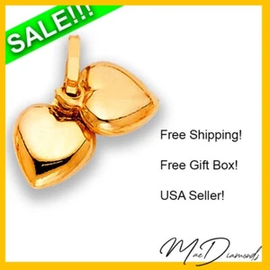 Two Hearts Love Pendant In 14K Solid Yellow Gold ON SALE! - Picture 1 of 4