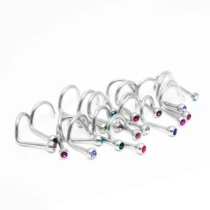 Pack of 10 Assorted CZ Gem Nose Screws 18G (1mm) 316L Surgical Steel 6mm Length - Picture 1 of 13