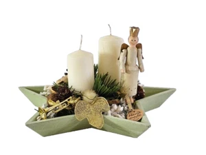 Weihnachtsgesteck Adventsgesteck Filzstern Grün Kerze Tischdeko - Bild 1 von 13