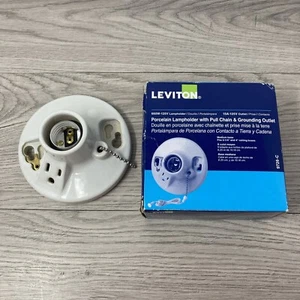 Leviton One-Piece Pull Chain Outlet Box Mount Glazed Porcelain White 9726-C - Picture 1 of 9