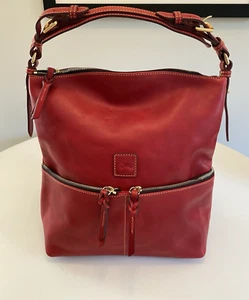 Dooney & Bourke Dillen Florentine Red Leather Medium Zip Pocket Sac Shoulder Bag - Picture 1 of 22