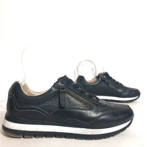Diana Ferrari Supersoft Shoes Sz 39 Black Leather Sneakers Lace Up Zips Kents - Picture 1 of 15