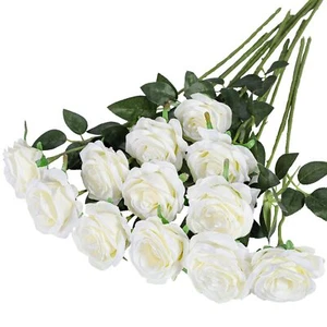 Hawesome 12PCS Artificial Silk Flowers Realistic Roses Bouquet Long Stem for ... - Picture 1 of 7
