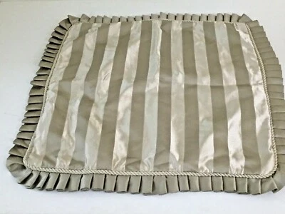 Sage Green Striped Pleated Ruffle 1 Euro Sham  Trim 26" Polyester Lined Heavy - Image 1 of 4
