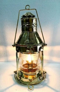 Nautical Vintage Heavy Solid Brass 12" Electric Hanging Lantern Home Decor Lamp - Picture 1 of 4