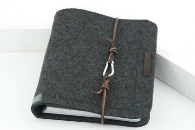 Ringbuch Ringordner PERSONALISIERT A5 dunkelgrau Filz Leder Schule anthrazit