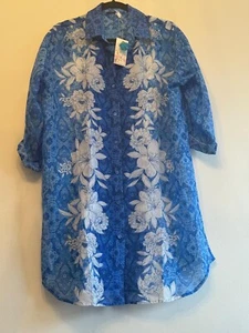 Johnny Was Clio Mix Button Down Floral Shirt Dress Swim Cover Up Silk/Cotton - Picture 1 of 8