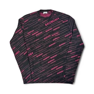 Authentic Balenciaga Sweater Diagonal Allover Logo Black and Pink Wool size S - Picture 1 of 11