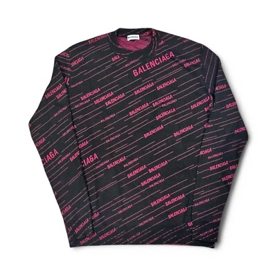 Authentic Balenciaga Sweater Diagonal Allover Logo Black and Pink Wool size S - Image 1 of 4