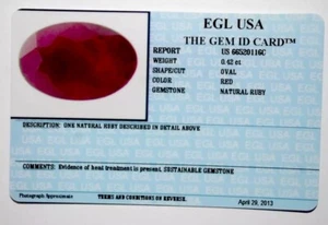 EGL USA TESTED AND CERTIFIED OVAL RED 0.42CT RUBY - Picture 1 of 4