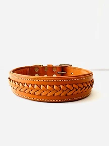 Shwaan Genuine Leather Braided Padded Luxury Dog Collar Neck Size 17" to 21" - Picture 1 of 8