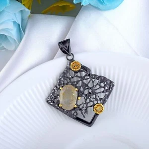 Cuarzo de plata de oro 925 rutilo colgante hecho a mano collar de piedras pre... - Imagen 1 de 5