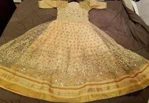 Vestido de novia paquistaní/indio para mujer talla mediana, melocotón, bordado, red, 3 piezas - Imagen 1 de 5