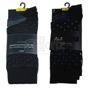 Mens Top UK Store Luxury Cotton Rich Socks 3 Pairs Patterned Smart Trouser M S L - Picture 1 of 12