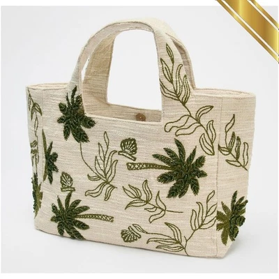 Zara Luxury 2025 Embroidered Fabric Beads Detail Tote Bag - Zara Original - Image 1 of 4