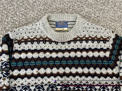 Vintage 70s Pendleton Lobo Virgin Wool Duck Nordic Fair Isle Sweater Made USA M - Image 1 of 4