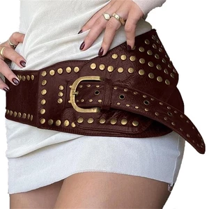 Damen Breiter Boho Scheiben Leder Gürtel Vintage Western Grob Oval Concho Gürtel Y2k... - Bild 1 von 5