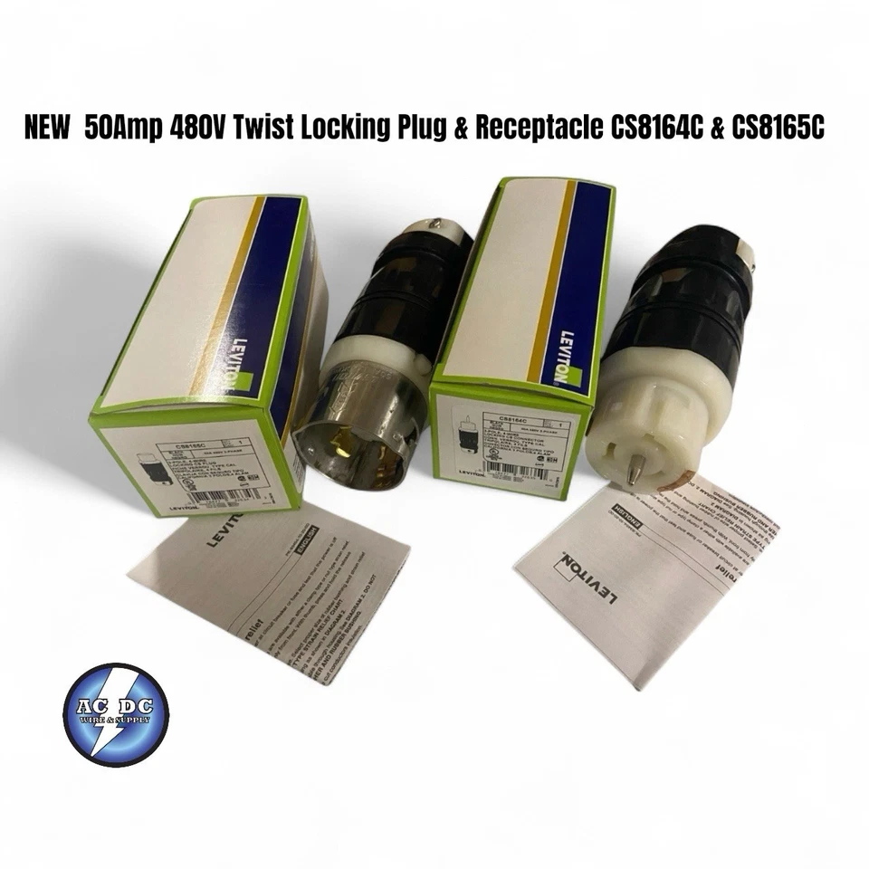 NEW  50Amp 480V Twist Locking Plug & Receptacle CS8164C & CS8165C - Image 1 of 1