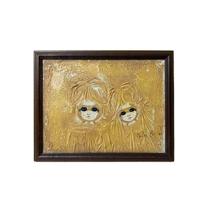 Quadro su tela testurizzato vintage occhio grande bambini Waif metà secolo Impasto - Foto 1 di 12