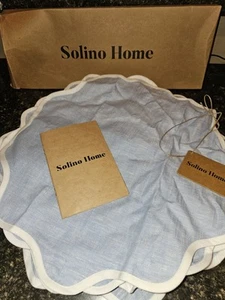 Solino Home Linen Table Placemats Set of 8 for Summer Giselle Scallop Edge Blue - Picture 1 of 11
