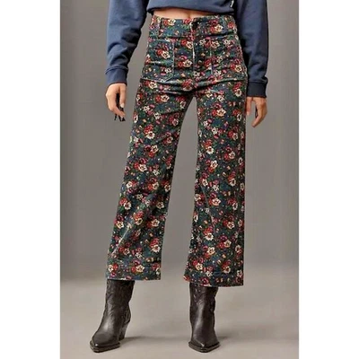 NEW Anthropologie MAEVE Colette Corduroy Crop Wide-Leg Pants Blue Floral 26 - Image 1 of 4