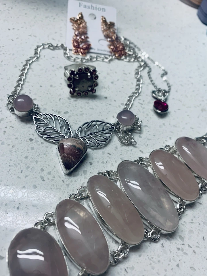 Lot Estate authentic gemstone, jewelry, necklace bracelet,  Sz 8 ring earrings - Image 1 of 4