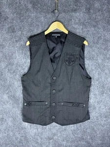 Affliction Weste für Schnalle Herren Nadelstreifen grau schwarz bestickt Größe XL - Bild 1 von 7