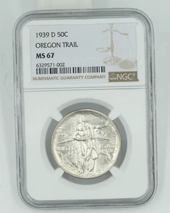 1939-D NGC MS67 Oregon Trail Commemorative Half Dollar Blast White - Picture 1 of 3