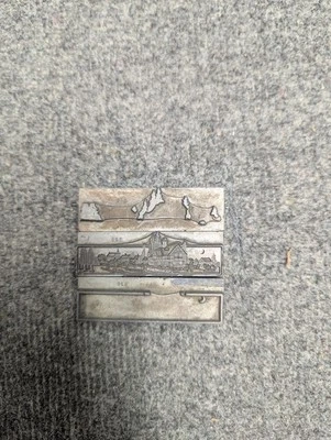 Vintage Antique Solid Metal Letterpress Blocks Art 3 Part Chateau Art Design - Image 1 of 2