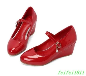 Moda Para mujeres Imitación Cuero Tacón de Cuña Zapatos Informales Vestido Oficina OL Mary Jane  - Imagen 1 de 15