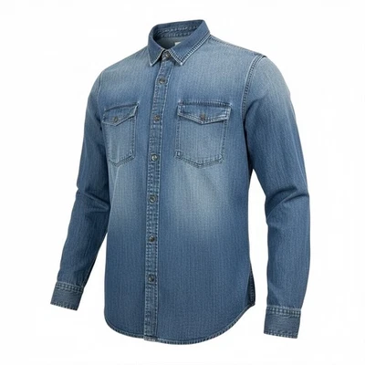 Camisa jeans masculina AG Adriano Goldschmied manga média longa botão para cima - Imagem 1 de 4