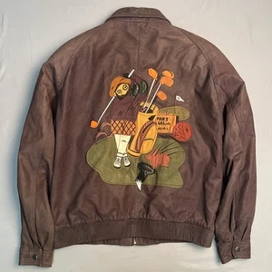 Vintage Bellavia Leather Jacket Bomber Size Large Golf Graphic Soft  - Picture 1 of 10