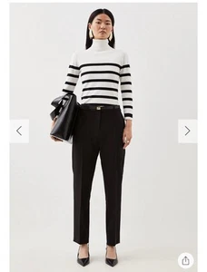 Karen Millen Compact Stretch Tailored Straight Leg Trousers Black Sz10 With Belt - Picture 1 of 7