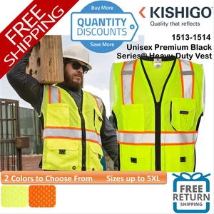 🔥 Kishigo Unisex Premium Black Series Heavy-Duty Vest Up To 5XL 1513-1514 - Picture 1 of 7