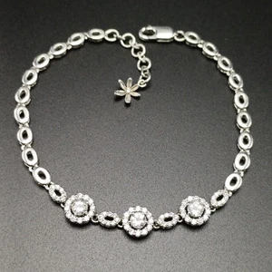 Bracciale argento sterling 925 stile vintage zirconi bianchi regalo gioielli 8-8,5" - Foto 1 di 11