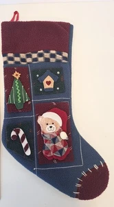 Teddy Bear Blue Fleece Christmas Stocking 18” Vintage Prima Creations Soft - Picture 1 of 4