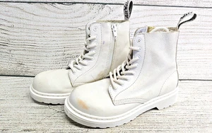 Dr. Martens AirWair White Combat Boots Youth Zip Lace Up US Size 1 - Picture 1 of 7