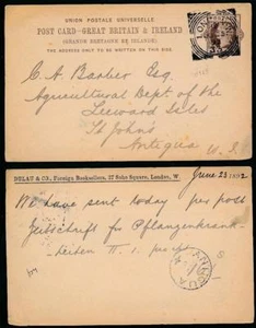 GB 1892 to ANTIGUA QV UPU STATIONERY DULAU + CO PRINTED CARD BOOKSELLERS - Picture 1 of 3