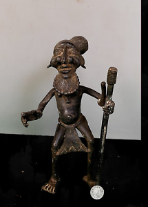 Old Tribal Large Bronze Bamum Figure with a Walking Stick    ---  Cameroon  AWH