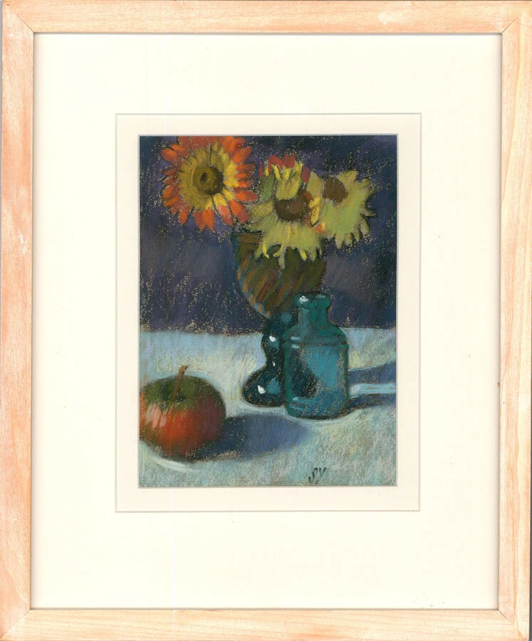 Ken Symonds (1927-2010) - Pastel contemporáneo, flores de finales de verano y manzana Foto 1 de 4