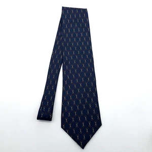 Vintage Italian Silk Tie Bloomingdale's Brass & Leather Navy Bit Rope Ring Men's - Picture 1 of 8