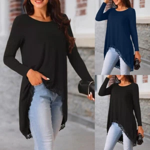 Women's Round Neck Casual Tops Long Sleeve Loose Shirt Jumper Blouse Pullover - Picture 1 of 21