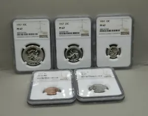 1957 STATI UNITI SET PROVA DI ZECCA NGC CERTIFICATO PF67 - Foto 1 di 21