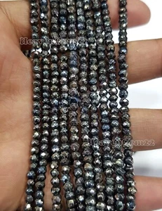 AAA Natural Black Pyrite Faceted Rondelle 4-5mm Gemstone Beads 13 Inch Long - Picture 1 of 4
