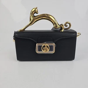 Lanvin Cat Nano Black Leather Top Handle Pencil Box Bag New - Picture 1 of 12