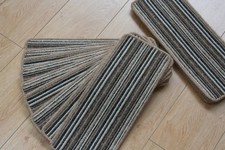 14 Stripey Open Plan Carpet Stair Treads Fancy Stripe Brown Pads! 14 Large Pads!