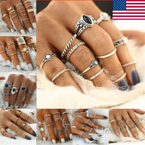 Women Boho Stack Plain Above Knuckle Ring Midi Finger Rings Set Jewelry Gift  US - Picture 1 of 10