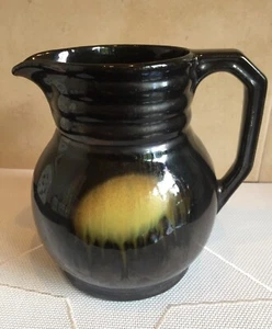 Antique Art Deco Thulin Belgium Black Green Drip Glaze Pitcher Numbered 569 - Photo 1/9