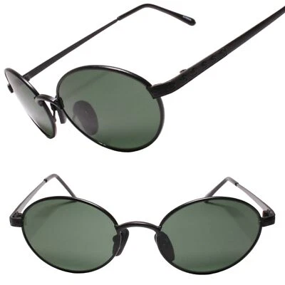 复古 Revival 经典绿色镜片 90 年代 Y2K Vibe Deadstock 椭圆形黑色太阳镜 — 第 1/3 张图片