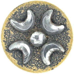 Antique Victorian Textured Black Cut Steel Star Cresent Moons Saturn Button .75" - Picture 1 of 4
